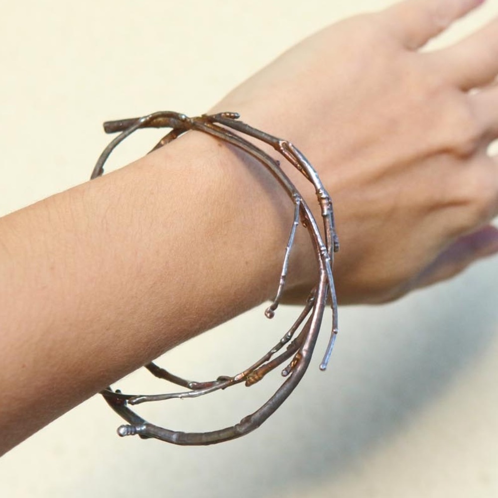 Birch branch bracelet in colored silver